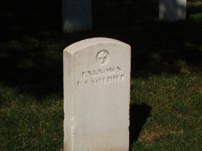 This headstone marks the grave of an unknown soldiers buried at the Alexandria National Cemetery.